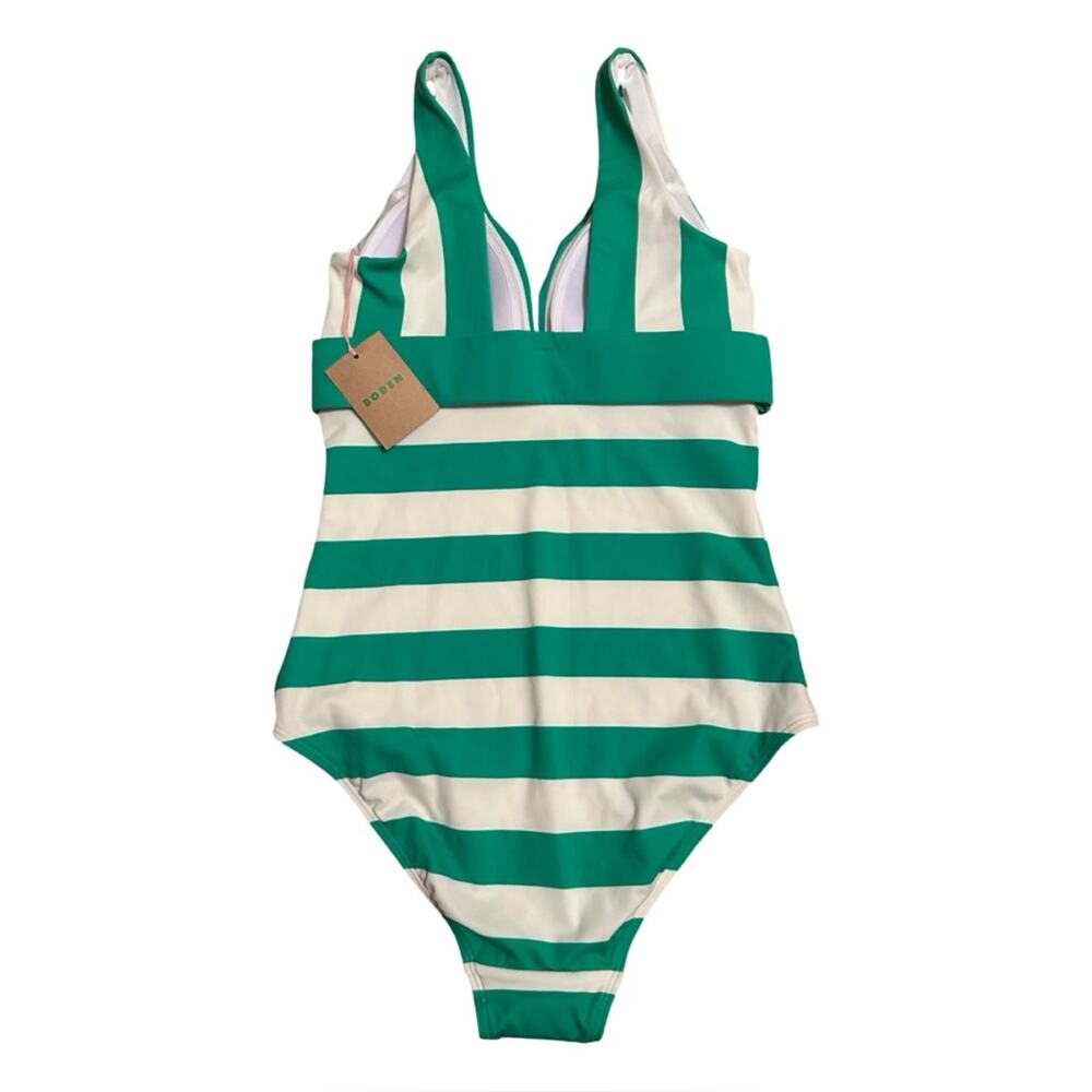 NEW - BODEN women PORTO V-NECK resin buckle one piece swimsuit green white SZ 6L - Picture 9 of 15